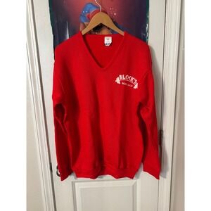 Vintage Tultex Sweatshirt Mens XL Red V-Neck Blocks Body Shop USA Made Pullover